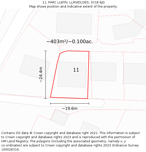11, PARC LLWYN, LLANIDLOES, SY18 6JQ: Plot and title map