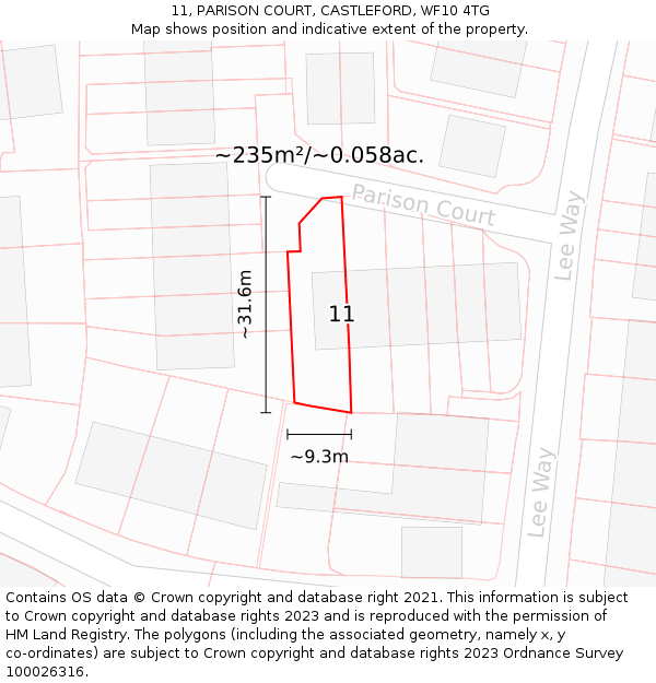 11, PARISON COURT, CASTLEFORD, WF10 4TG: Plot and title map