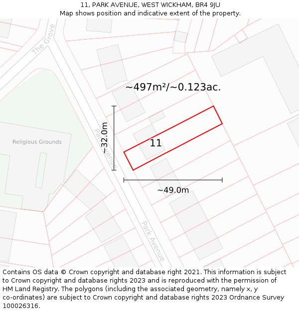 11, PARK AVENUE, WEST WICKHAM, BR4 9JU: Plot and title map