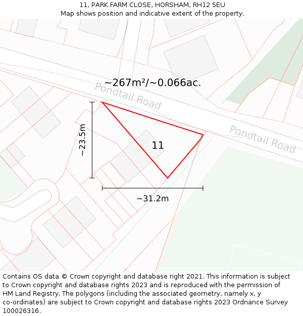 11, PARK FARM CLOSE, HORSHAM, RH12 5EU: Plot and title map