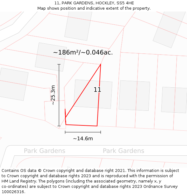 11, PARK GARDENS, HOCKLEY, SS5 4HE: Plot and title map