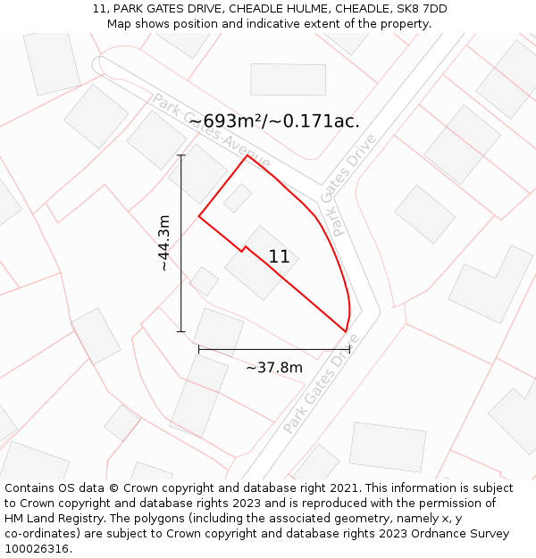 11, PARK GATES DRIVE, CHEADLE HULME, CHEADLE, SK8 7DD: Plot and title map