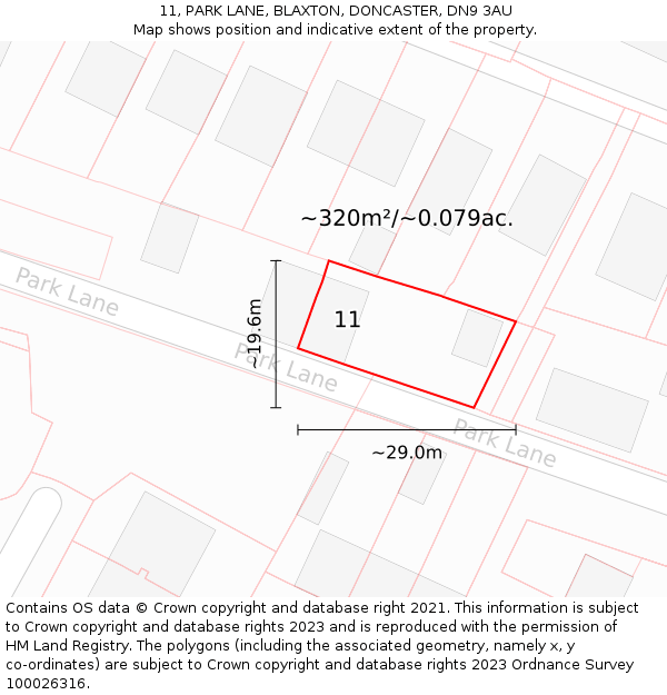 11, PARK LANE, BLAXTON, DONCASTER, DN9 3AU: Plot and title map