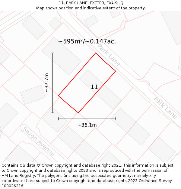 11, PARK LANE, EXETER, EX4 9HQ: Plot and title map