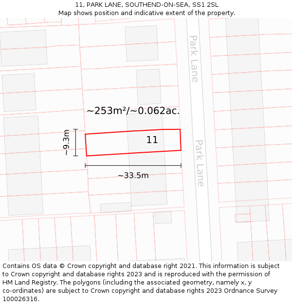 11, PARK LANE, SOUTHEND-ON-SEA, SS1 2SL: Plot and title map