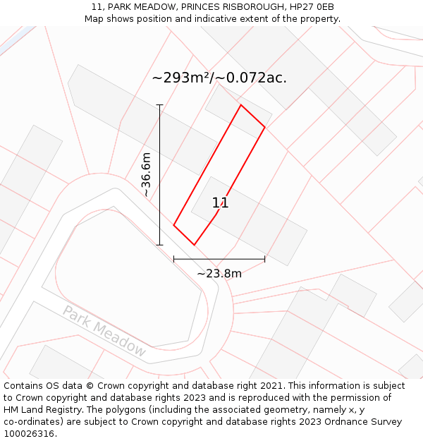 11, PARK MEADOW, PRINCES RISBOROUGH, HP27 0EB: Plot and title map