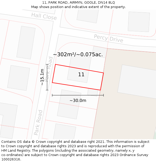 11, PARK ROAD, AIRMYN, GOOLE, DN14 8LQ: Plot and title map