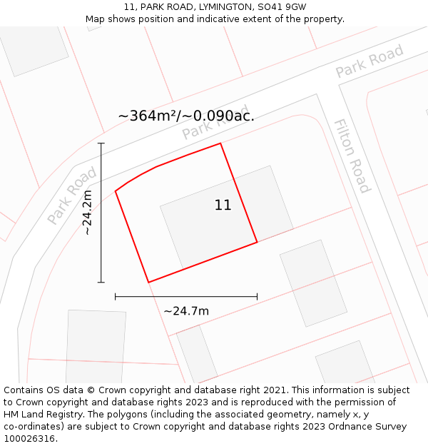 11, PARK ROAD, LYMINGTON, SO41 9GW: Plot and title map