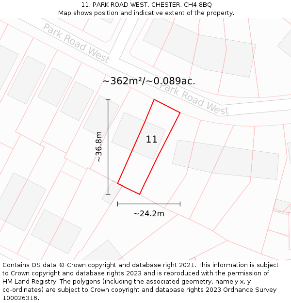 11, PARK ROAD WEST, CHESTER, CH4 8BQ: Plot and title map