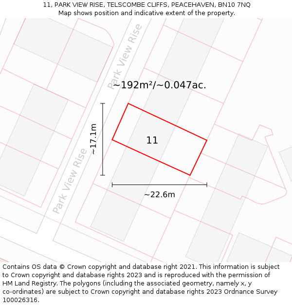 11, PARK VIEW RISE, TELSCOMBE CLIFFS, PEACEHAVEN, BN10 7NQ: Plot and title map