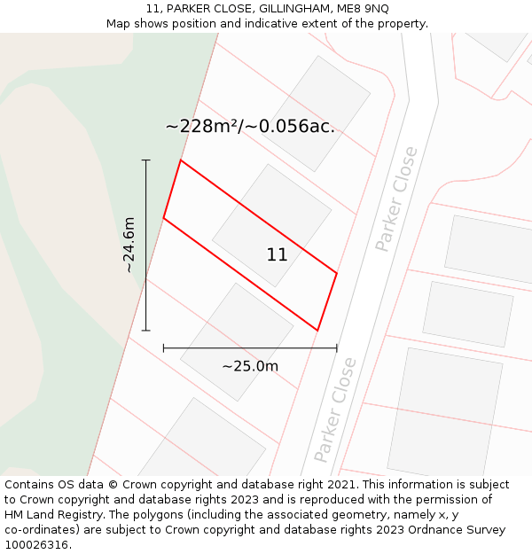 11, PARKER CLOSE, GILLINGHAM, ME8 9NQ: Plot and title map