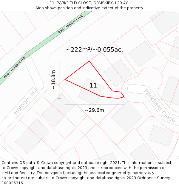 11, PARKFIELD CLOSE, ORMSKIRK, L39 4YH: Plot and title map