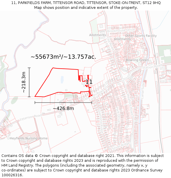11, PARKFIELDS FARM, TITTENSOR ROAD, TITTENSOR, STOKE-ON-TRENT, ST12 9HQ: Plot and title map