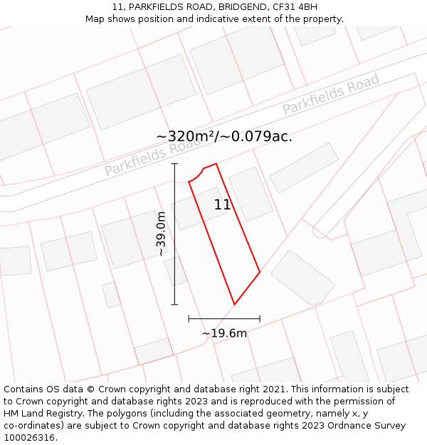 11, PARKFIELDS ROAD, BRIDGEND, CF31 4BH: Plot and title map