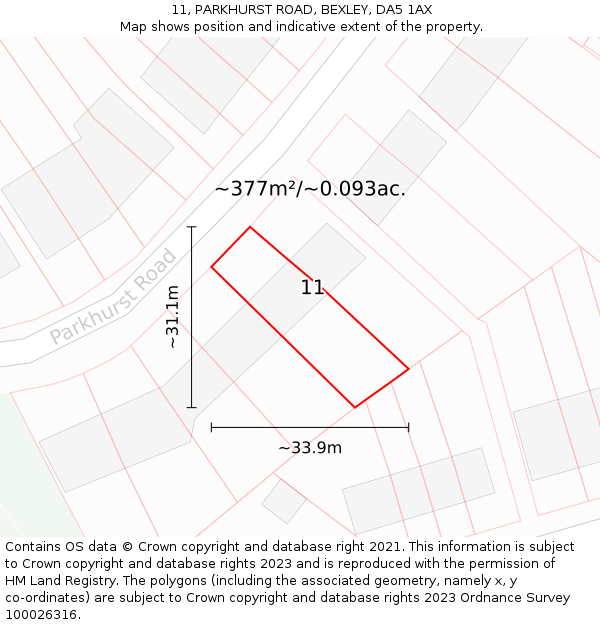 11, PARKHURST ROAD, BEXLEY, DA5 1AX: Plot and title map