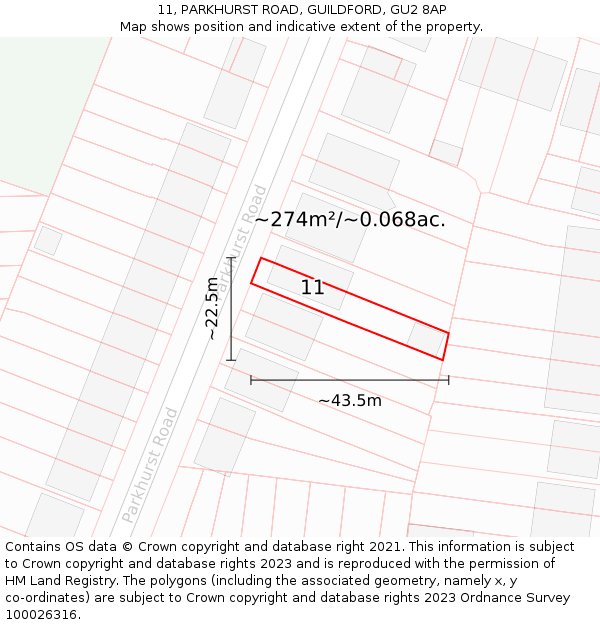 11, PARKHURST ROAD, GUILDFORD, GU2 8AP: Plot and title map