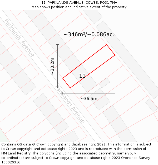 11, PARKLANDS AVENUE, COWES, PO31 7NH: Plot and title map