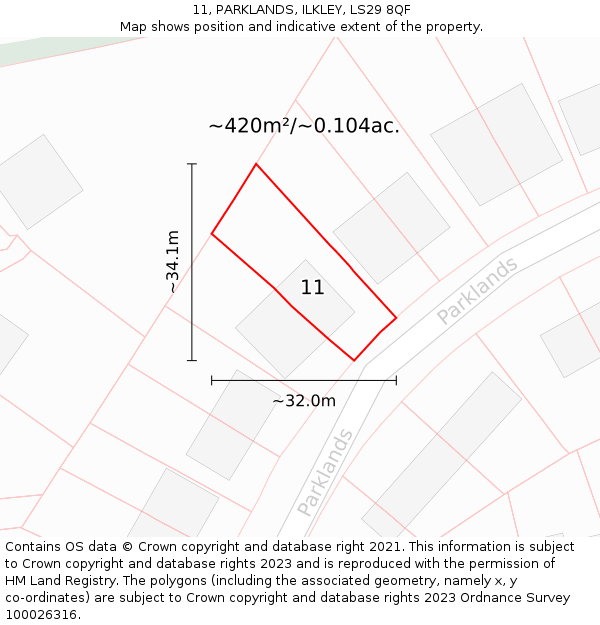 11, PARKLANDS, ILKLEY, LS29 8QF: Plot and title map