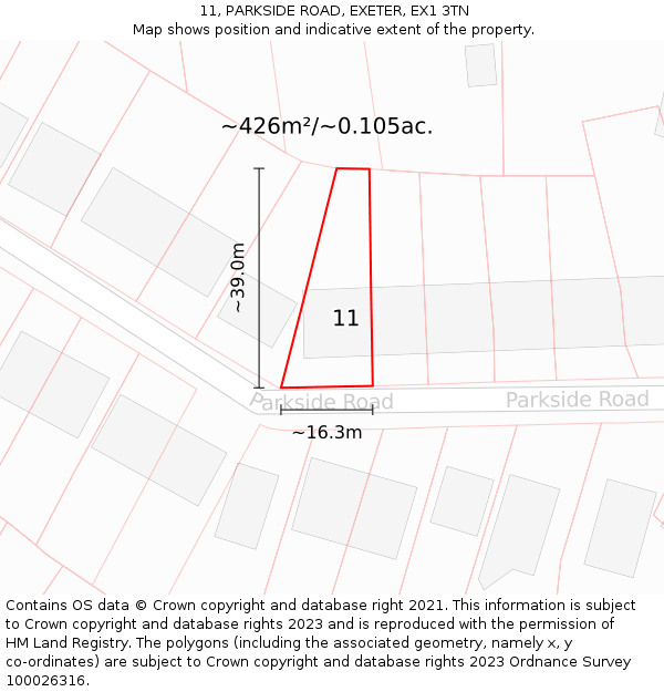 11, PARKSIDE ROAD, EXETER, EX1 3TN: Plot and title map