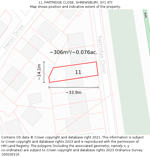 11, PARTRIDGE CLOSE, SHREWSBURY, SY1 4TY: Plot and title map