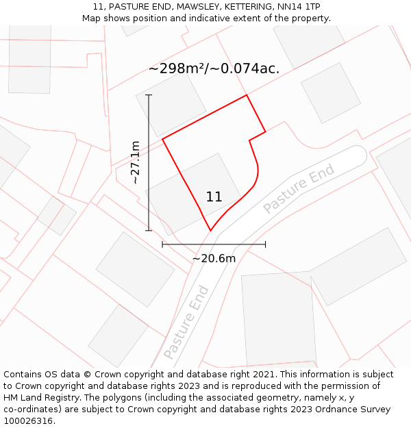 11, PASTURE END, MAWSLEY, KETTERING, NN14 1TP: Plot and title map