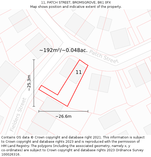 11, PATCH STREET, BROMSGROVE, B61 0FX: Plot and title map