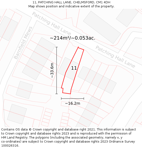 11, PATCHING HALL LANE, CHELMSFORD, CM1 4DH: Plot and title map