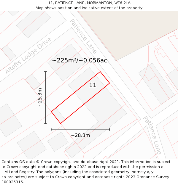 11, PATIENCE LANE, NORMANTON, WF6 2LA: Plot and title map