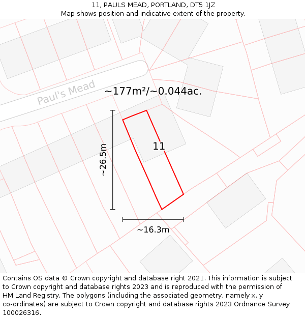 11, PAULS MEAD, PORTLAND, DT5 1JZ: Plot and title map