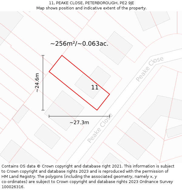 11, PEAKE CLOSE, PETERBOROUGH, PE2 9JE: Plot and title map