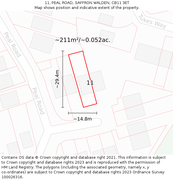 11, PEAL ROAD, SAFFRON WALDEN, CB11 3ET: Plot and title map
