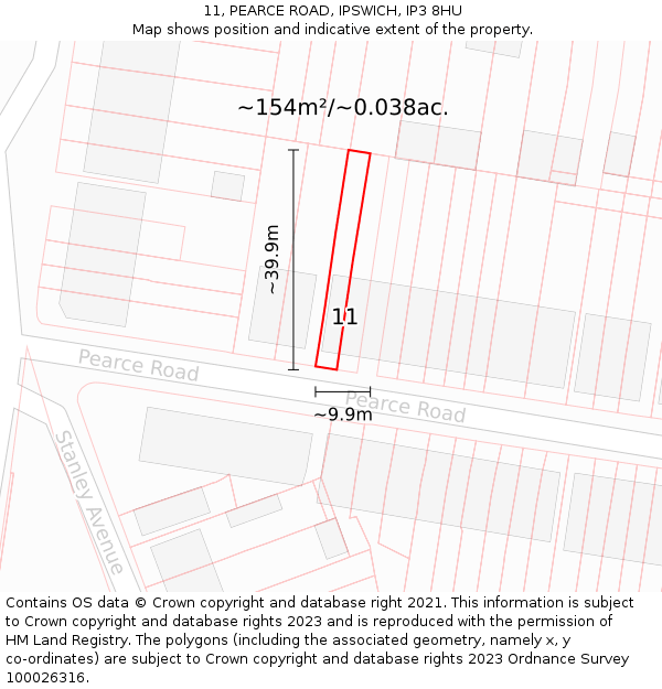 11, PEARCE ROAD, IPSWICH, IP3 8HU: Plot and title map