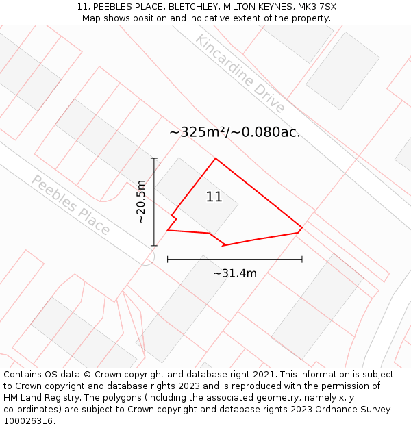 11, PEEBLES PLACE, BLETCHLEY, MILTON KEYNES, MK3 7SX: Plot and title map