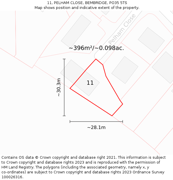 11, PELHAM CLOSE, BEMBRIDGE, PO35 5TS: Plot and title map