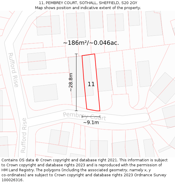 11, PEMBREY COURT, SOTHALL, SHEFFIELD, S20 2GY: Plot and title map