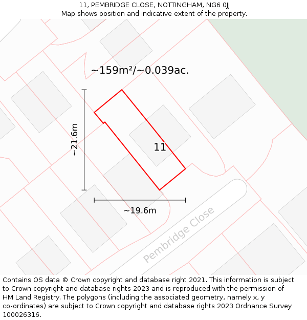 11, PEMBRIDGE CLOSE, NOTTINGHAM, NG6 0JJ: Plot and title map
