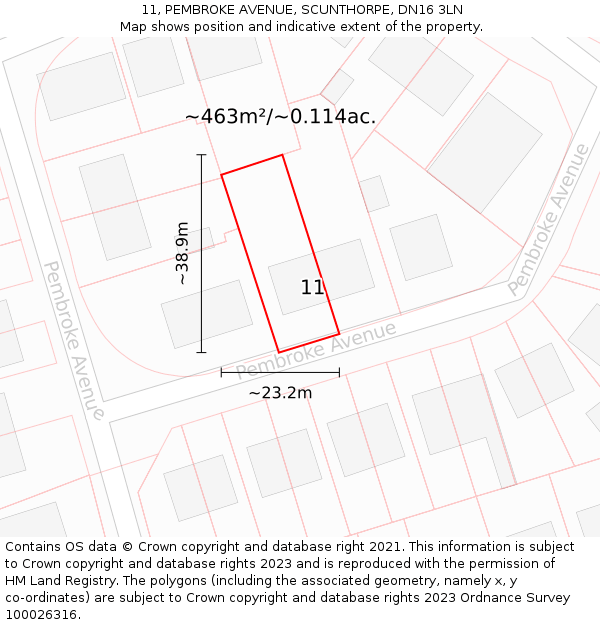 11, PEMBROKE AVENUE, SCUNTHORPE, DN16 3LN: Plot and title map