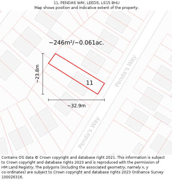 11, PENDAS WAY, LEEDS, LS15 8HU: Plot and title map