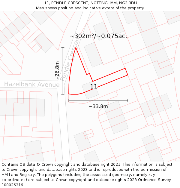 11, PENDLE CRESCENT, NOTTINGHAM, NG3 3DU: Plot and title map