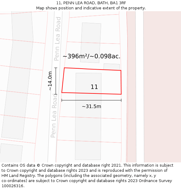 11, PENN LEA ROAD, BATH, BA1 3RF: Plot and title map