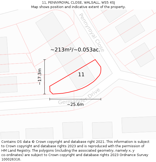 11, PENNYROYAL CLOSE, WALSALL, WS5 4SJ: Plot and title map