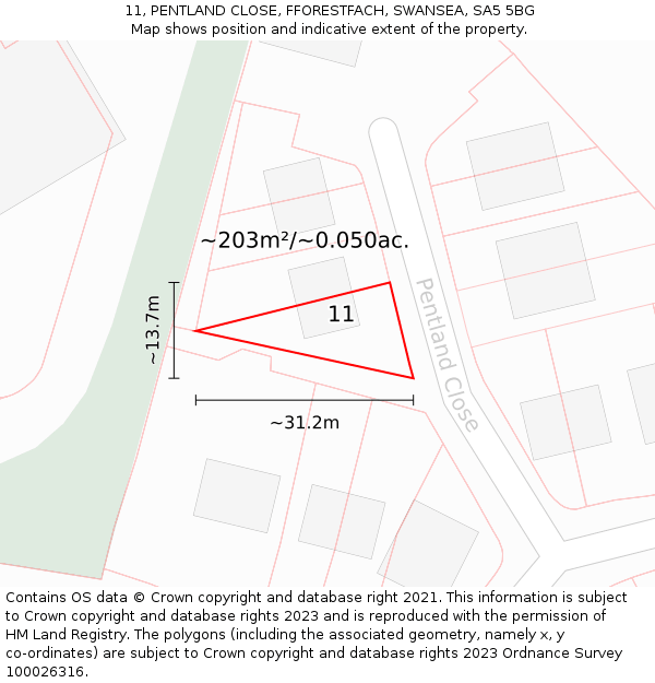 11, PENTLAND CLOSE, FFORESTFACH, SWANSEA, SA5 5BG: Plot and title map
