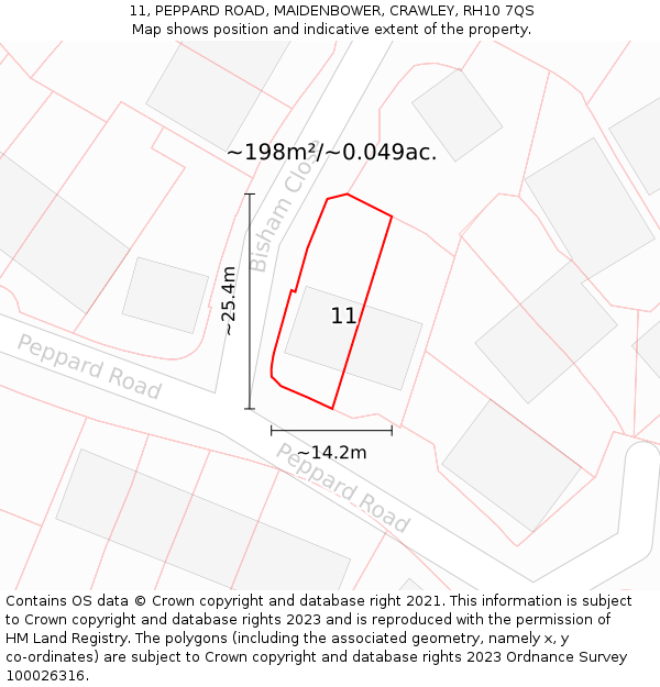11, PEPPARD ROAD, MAIDENBOWER, CRAWLEY, RH10 7QS: Plot and title map
