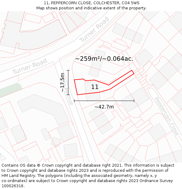 11, PEPPERCORN CLOSE, COLCHESTER, CO4 5WS: Plot and title map