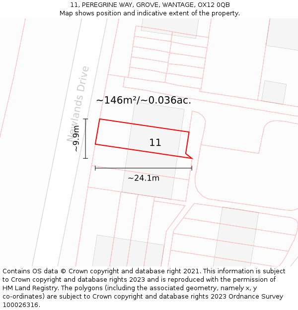 11, PEREGRINE WAY, GROVE, WANTAGE, OX12 0QB: Plot and title map
