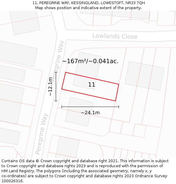 11, PEREGRINE WAY, KESSINGLAND, LOWESTOFT, NR33 7QH: Plot and title map