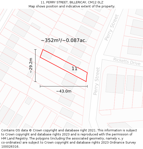 11, PERRY STREET, BILLERICAY, CM12 0LZ: Plot and title map