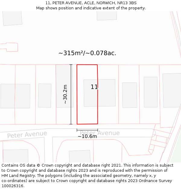 11, PETER AVENUE, ACLE, NORWICH, NR13 3BS: Plot and title map
