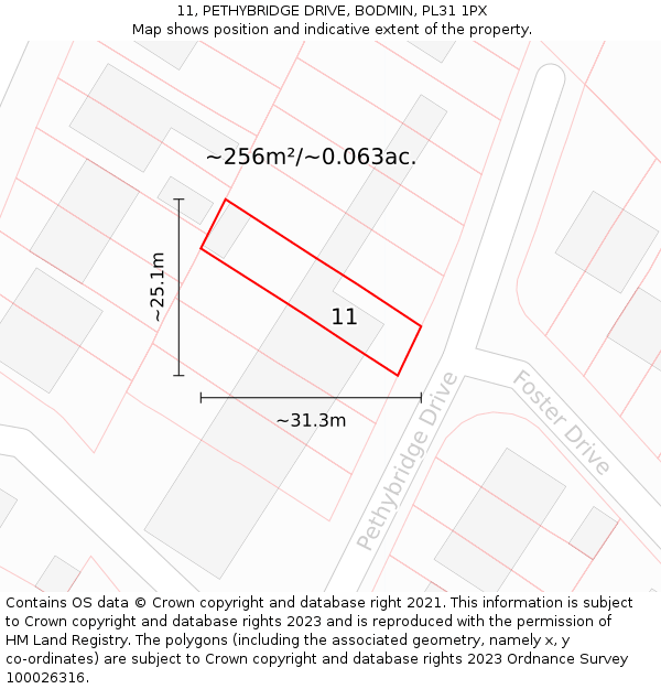 11, PETHYBRIDGE DRIVE, BODMIN, PL31 1PX: Plot and title map