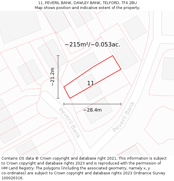 11, PEVERIL BANK, DAWLEY BANK, TELFORD, TF4 2BU: Plot and title map